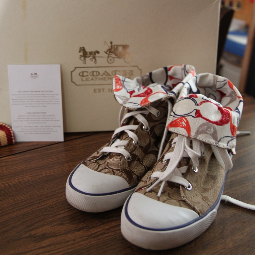 Size 8 Brown Coach High Top Sneakers